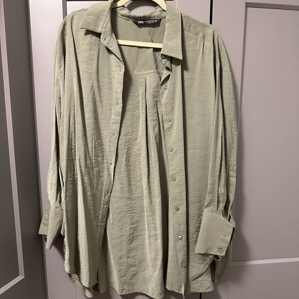Olive green button down shirt - oversized